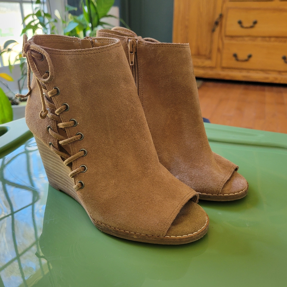 Lucky Brand Peep-Toe Wedge Booties 6.5